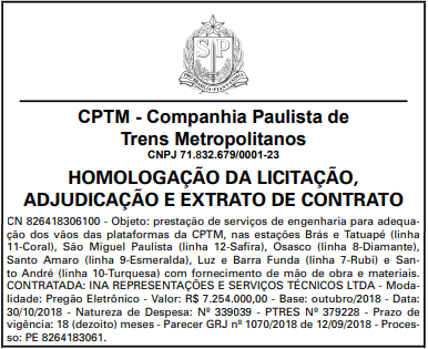 CPTM borrachões Diário Oficial