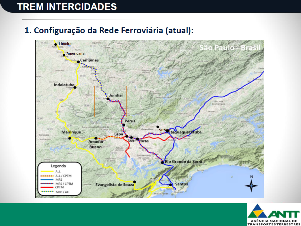 Trem Intercidades e malha rede ferroviária atual