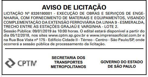 Licitação Extensão Linha 9 Esmeralda até Varginha