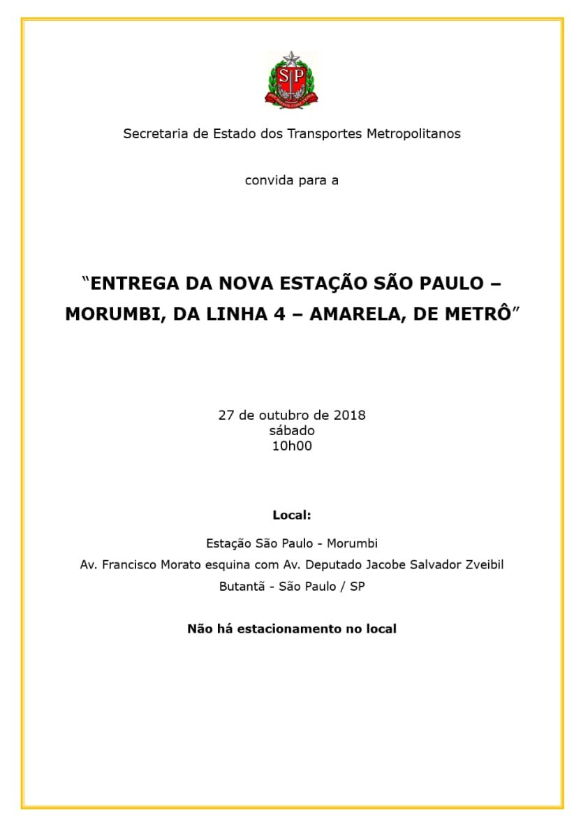 Horário Estação São Paulo Morumbi da Linha 4 Amarela